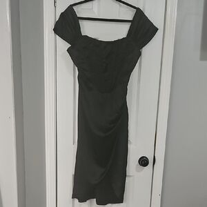 Elegant Black Corset Style Midi Dress with Flutter Sleeves